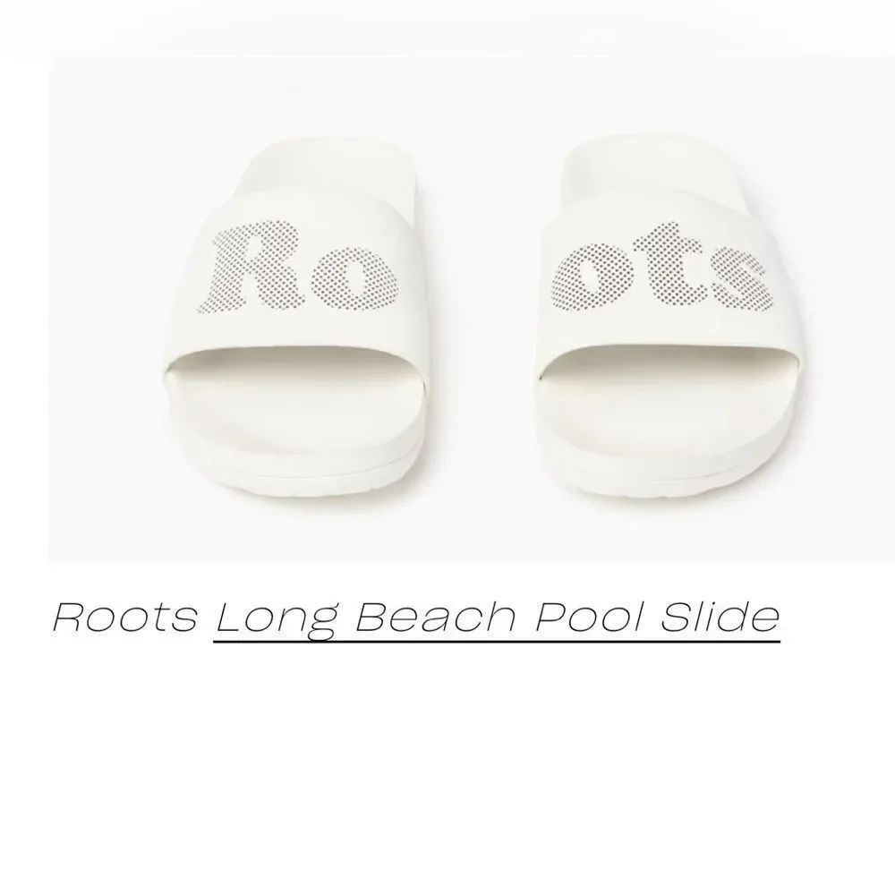 ROOTS Long Beach Pool Slide in White Perforated Spellout